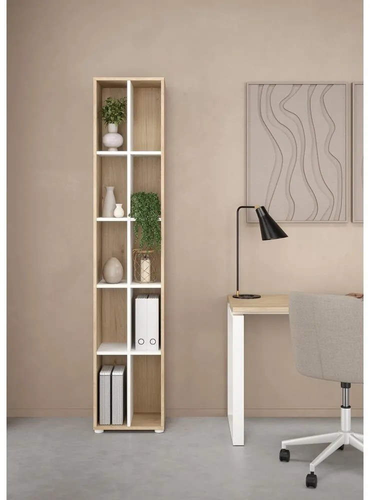 Bibliotecă albă/cu aspect de lemn de stejar 41x205 cm Sign – Tvilum