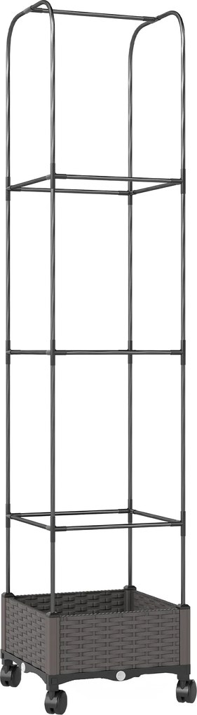 Outsunny Jardinieră Înălțată Autoirigantă din Metal cu Spalier de 185 cm, cu 4 Roți Blocabile pentru Plante Cățărătoare, Recipient cu Găuri de Drenaj pentru Legume și Flori, Negru | Aosom Romania