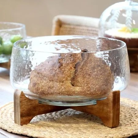 Platou pentru servire cu bază din lemn de mango și capac din sticlă, H16,5/D24,5 cm