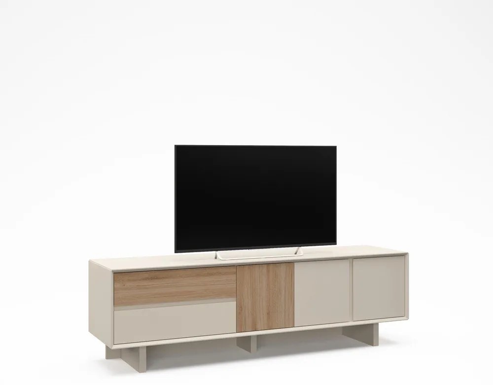 Comodă TV bej/în culoare naturală cu aspect de lemn de stejar 180x55x45 cm Carpi – Marckeric
