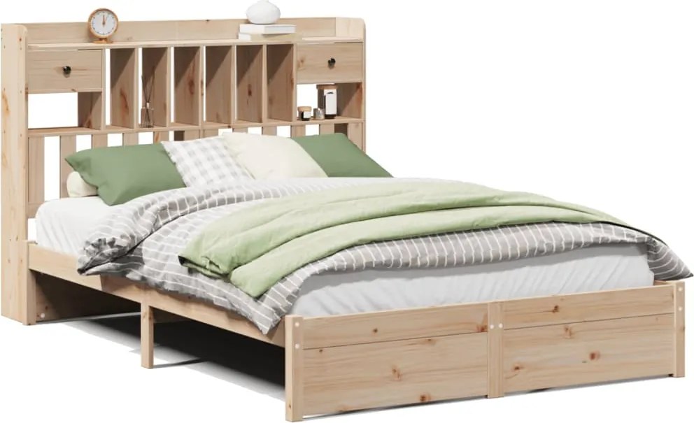 vidaXL Pat cu bibliotecă fără saltea, 140x200 cm, lemn masiv de pin