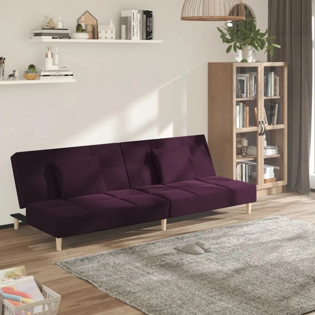 337426 vidaXL Canapea extensibilă cu 2 locuri, 2 perne, violet, textil
