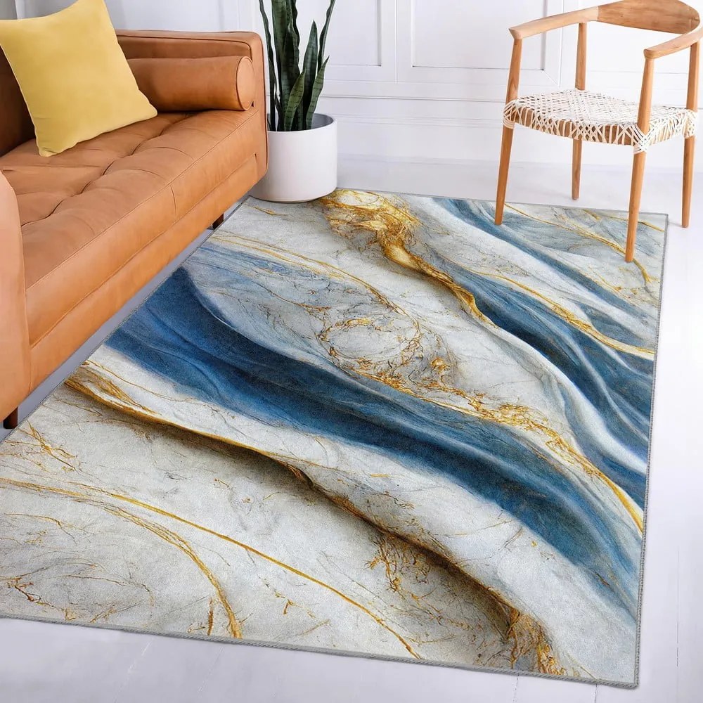 Covor albastru lavabil 120x180 cm Golden Spill – Mila Home