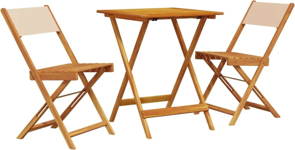 vidaXL Set mobilier bistro, 3 piese, textil bej/lemn masiv