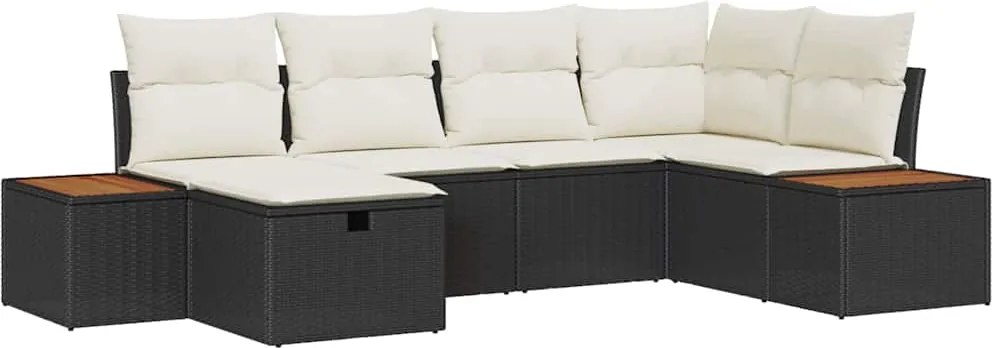 vidaXL Set de canapele pentru grădină cu pernă 6 pcs Negru poliratan