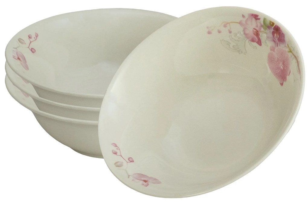 Set 4 boluri pentru 4 persoane 15 cm x 270 ml, Ivoire cu orhidee