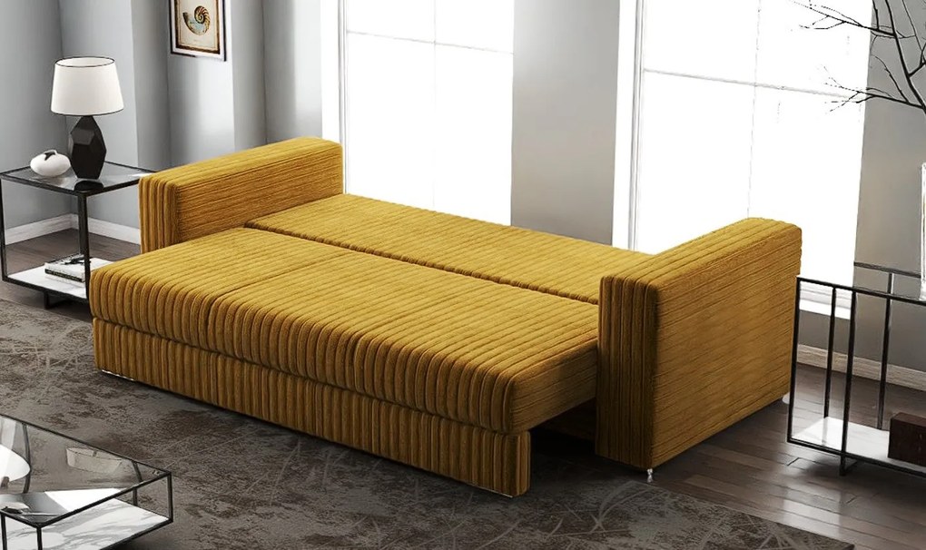 Canapea extensibilă dumonde cu ladă de depozitare si sezut confortabil din spuma high-density, Gloria Ambience Mustar 240x100 cm