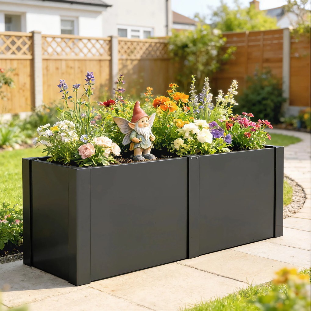 Outsunny Pat de Grădină Înălțat din Oțel, cu Divizor, Colțuri Întărite și Margini Sigure, Bază Deschisă, Negru | Aosom Romania