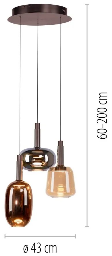 Lustra cu 3 pendule LED, inaltime reglabila, sticla, multicolor, IRIDES