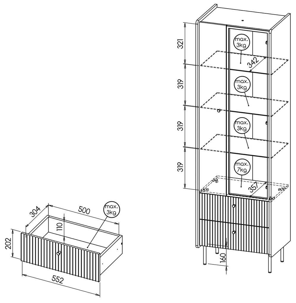 Vitrină Phelan P3 (Nuc warmia + Negru). 1062533