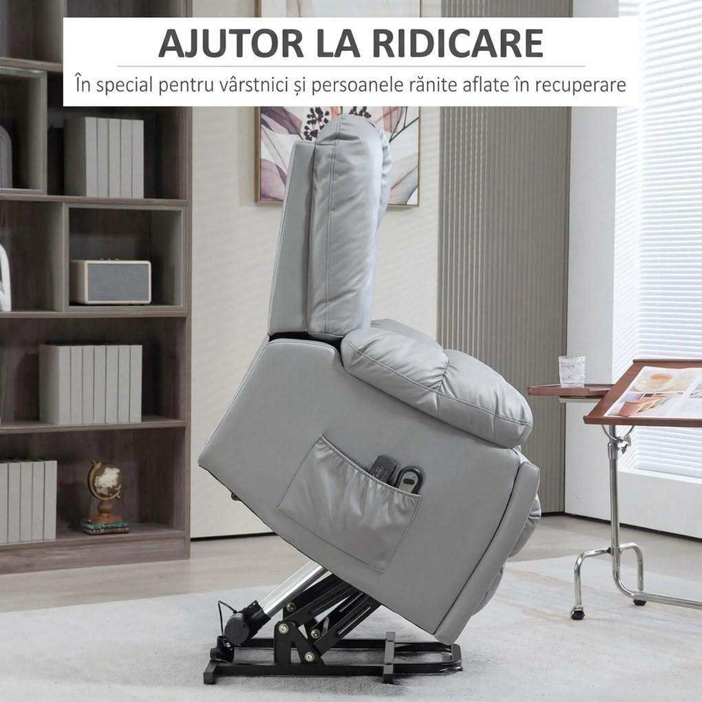 HOMCOM Scaun Electric Rabatabil cu 8 Puncte de Masaj și Telecomandă, Fotoliu Modern din Microfibră, 94x96x106 cm, Gri | Aosom Romania