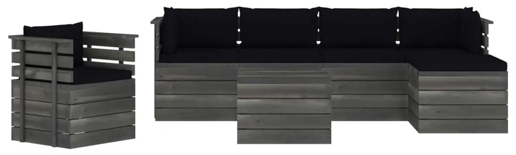 Set mobilier gradina paleti cu perne 7 piese lemn masiv pin Negru, 7