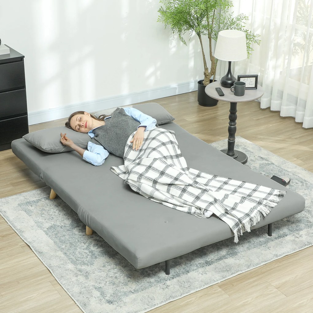 HOMCOM Canapea extensibilă Relaxsofa Sofa, inclusiv 2 perne, aspect de catifea, 130 x 78 x 79 cm, Gri deschis | Aosom Romania