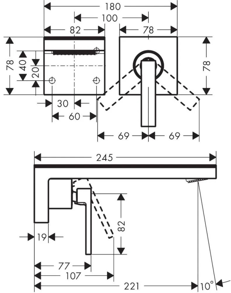 Baterie lavoar incastrata antracit periat Hansgrohe Axor MyEdition Antracit periat