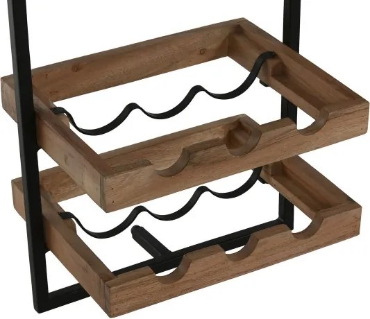 Suport pentru sticle din lemn de acacia și metal, 35x25x75 cm, finisaj natural/negru