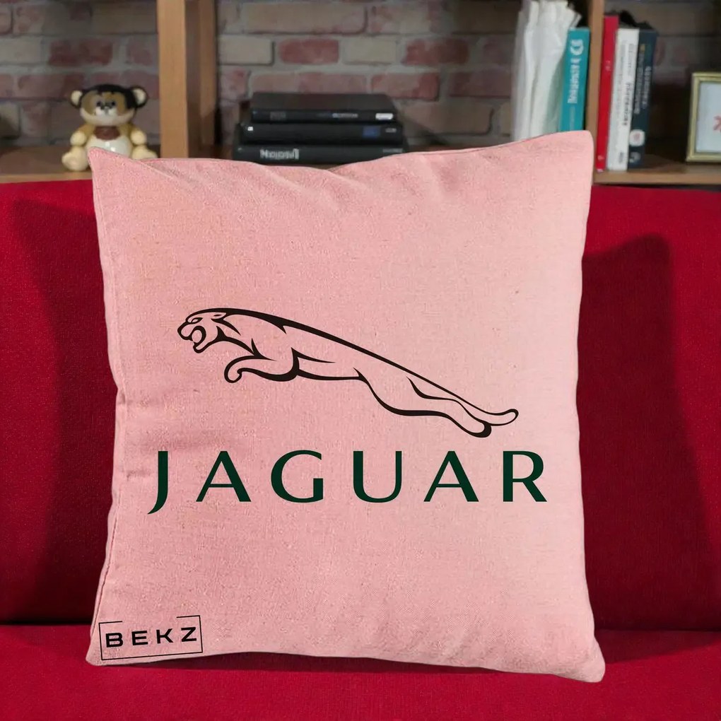 Perna Personalizata cu emblema Jaguar, 40x40 cm, Roz, Husa Detasabila, Perna Inclusa, BEKZ®