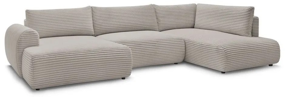 Colțar gri deschis/bej extensibil/cu spațiu de depozitare cu tapițerie din catifea reiată (cu colț pe partea dreaptă/în formă de "U") Lucien – Bobochic Paris