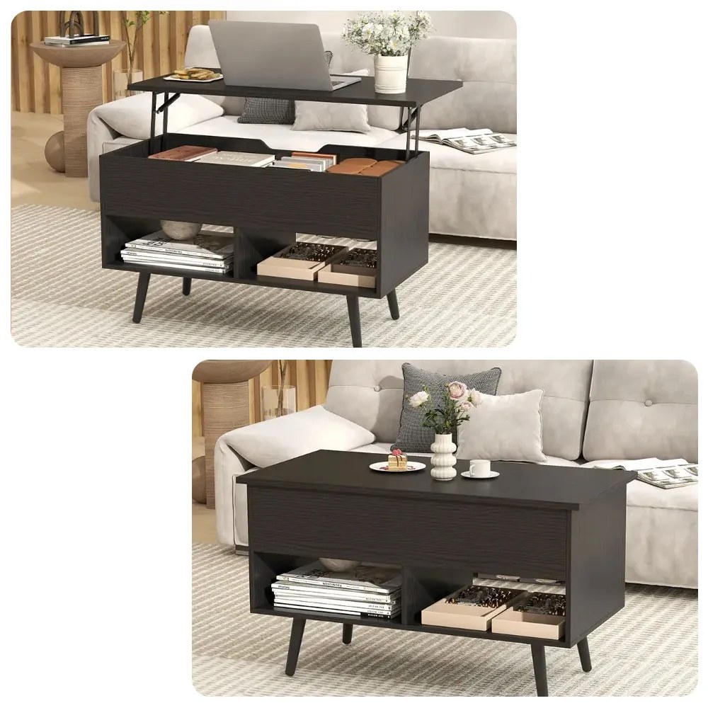 Măsuță de cafea cu blat ridicabil, neagră