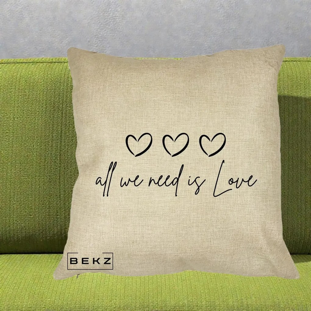Perna Decorativa All We Need Is Love, 40x40 cm, Crem, Husa Detasabila, Perna Inclusa, BEKZ®