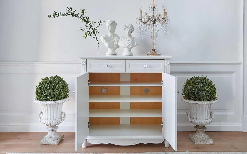 Dulap lemn masiv alb Pantofi Elizabeth, 95 × 39 × 98 cm
