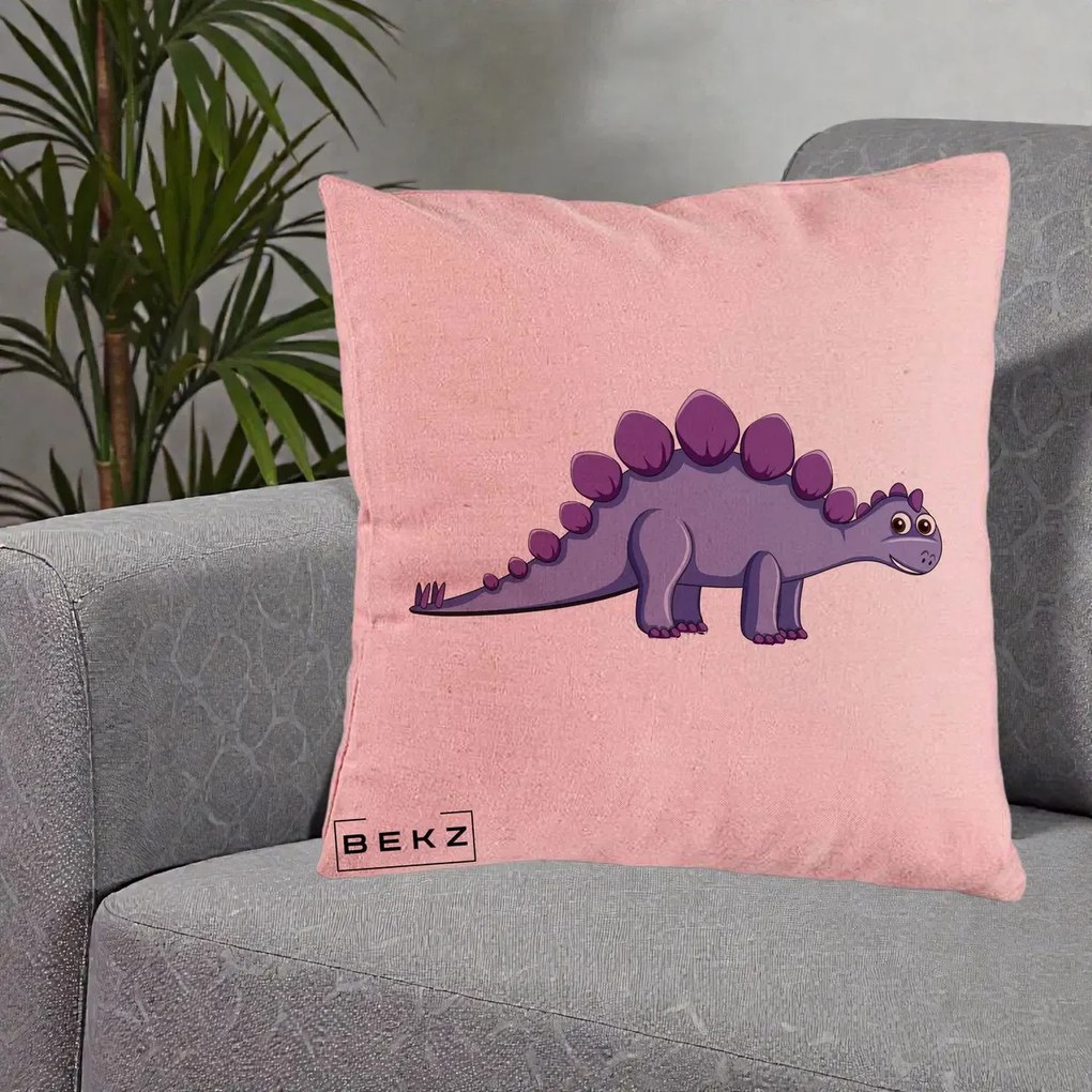 Perna Personalizata Stegozaur Mov, 40x40 cm, Roz, Husa Detasabila, Perna Inclusa, BEKZ®