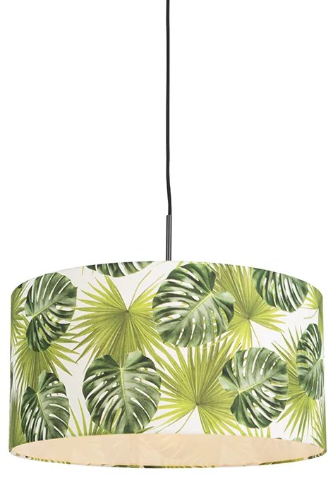 Lampă pendantă botanică neagră cu abajur cu frunze 50cm - Combi 1