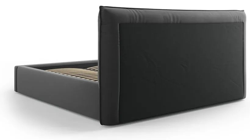 Pat matrimonial gri închis tapițat cu spațiu de depozitare cu somieră 160x200 cm Elio – Milo Casa