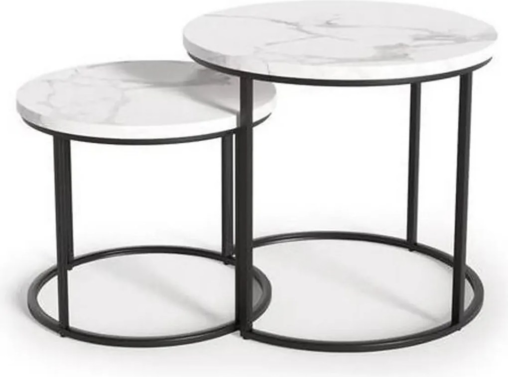 Set 2 masute cafea OREO, alb cu efect de marmura/negru