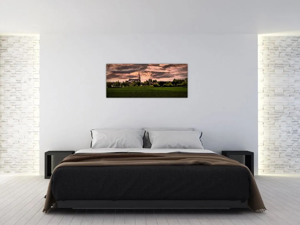 Tablou cu peisaj și biserică (120x50 cm)