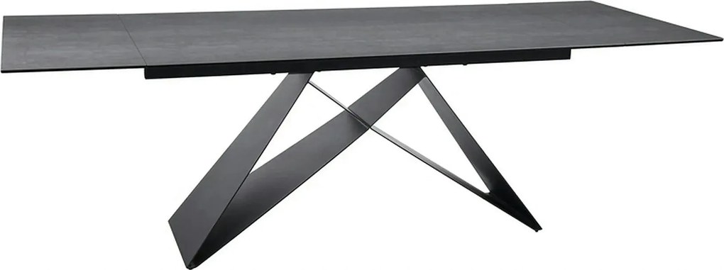 Masa moderna dining WESTIN, gri/negru, sticla/metal, 160-240x90x77 cm