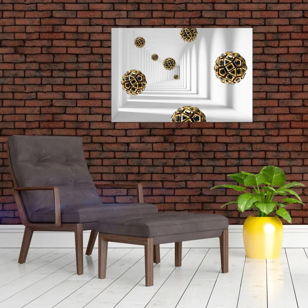 Tablou abstract cu mingi de fotbal (90x60 cm)