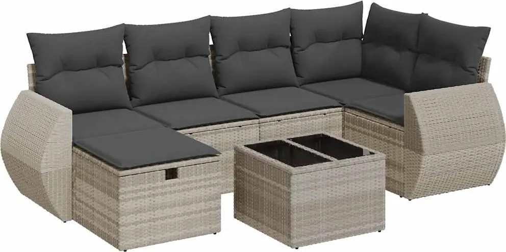 vidaXL Set canapele de grădină cu perne, 7piese gri deschis poliratan