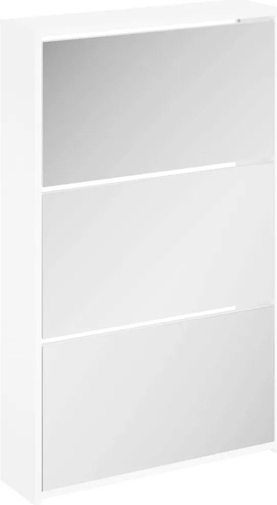 vidaXL Dulap pantofi cu oglindă, 3 straturi, alb lucios, 63x17x102,5 cm
