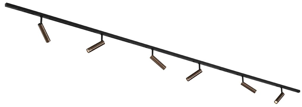 Sistem de iluminat modern pe șină cu 6 spoturi bronz închis monofazat - Slimline Uzzy