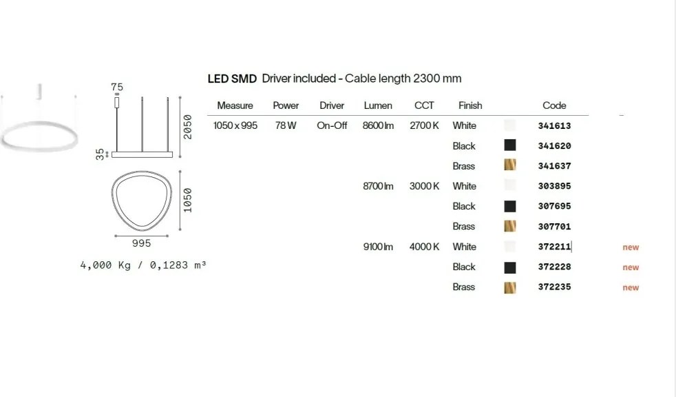 Lustra LED suspendata design circular GEMINI SP D105 ON-OFF OTTONE 4000K