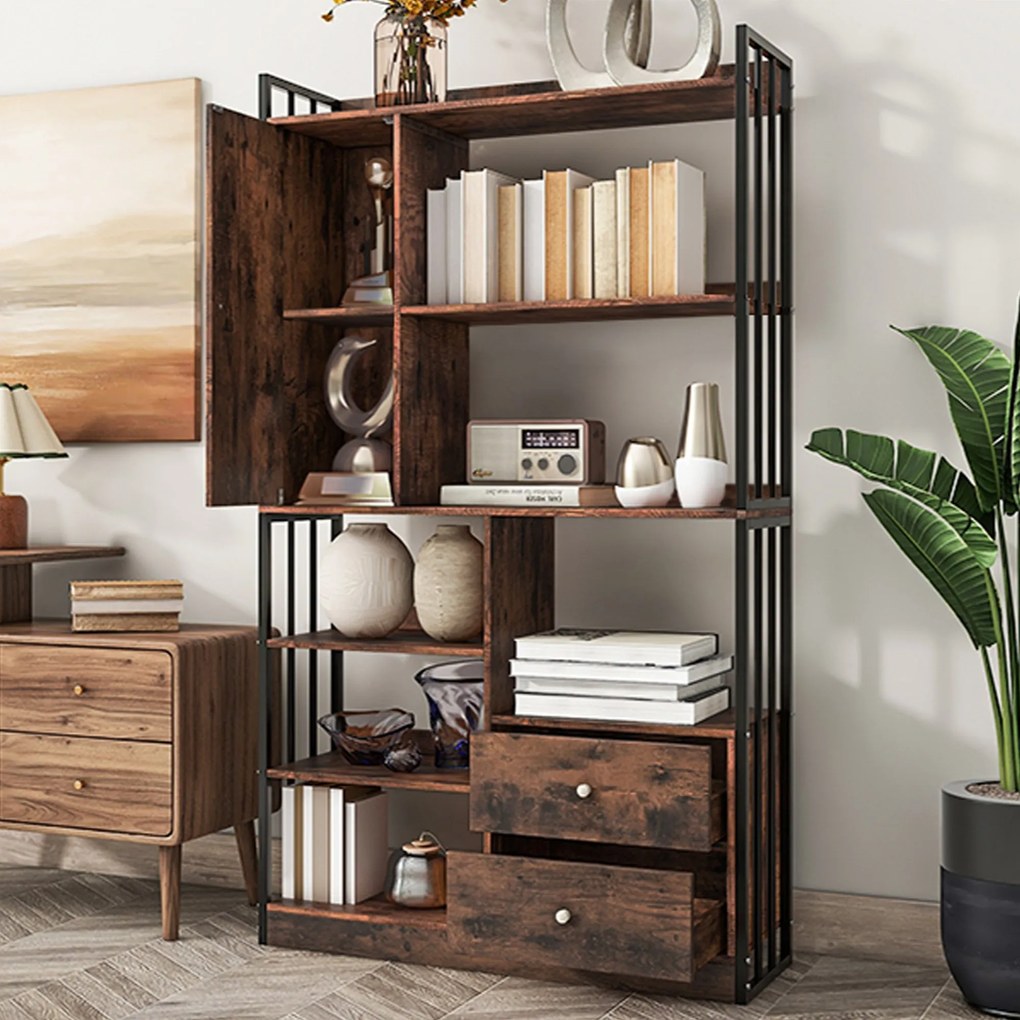 Librărie industrială cu 6 rafturi, Negru+Maro | Aosom Romania