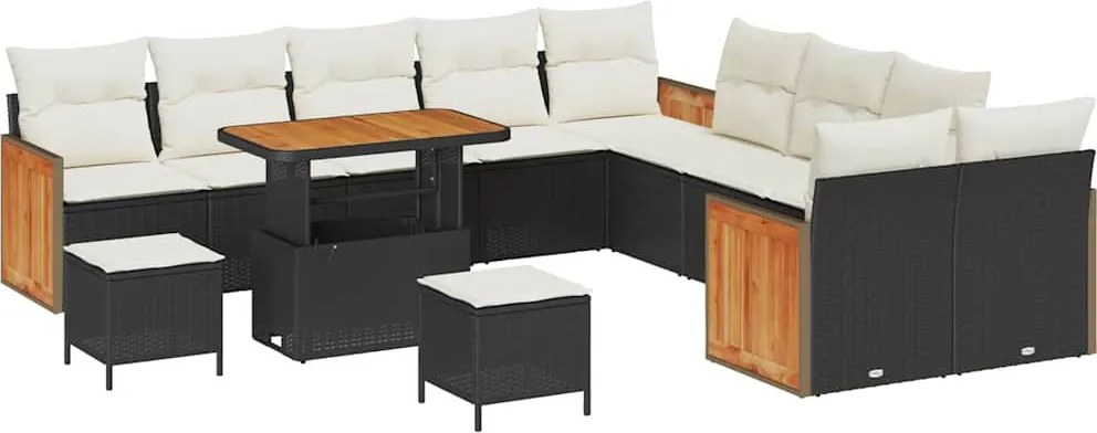 vidaXL Set de canapele pentru grădină 17 pcs Negru și Crem poliratan