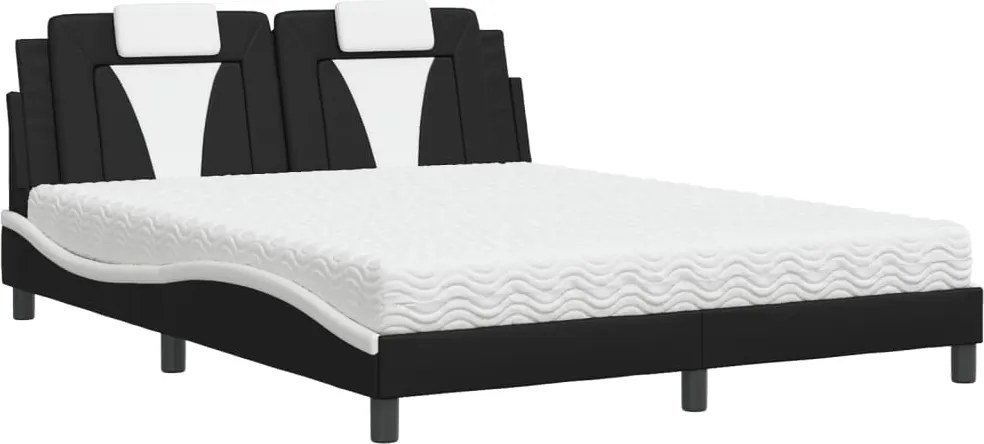 vidaXL Pat, Viana, cu saltea, negru și alb, 160x200 cm, piele ecologică