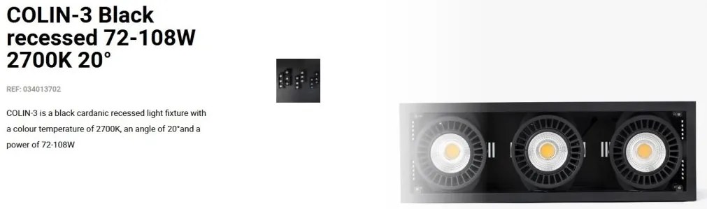 Spot LED incastrabil COLIN-3 Black recessed 72-108W 2700K 20°