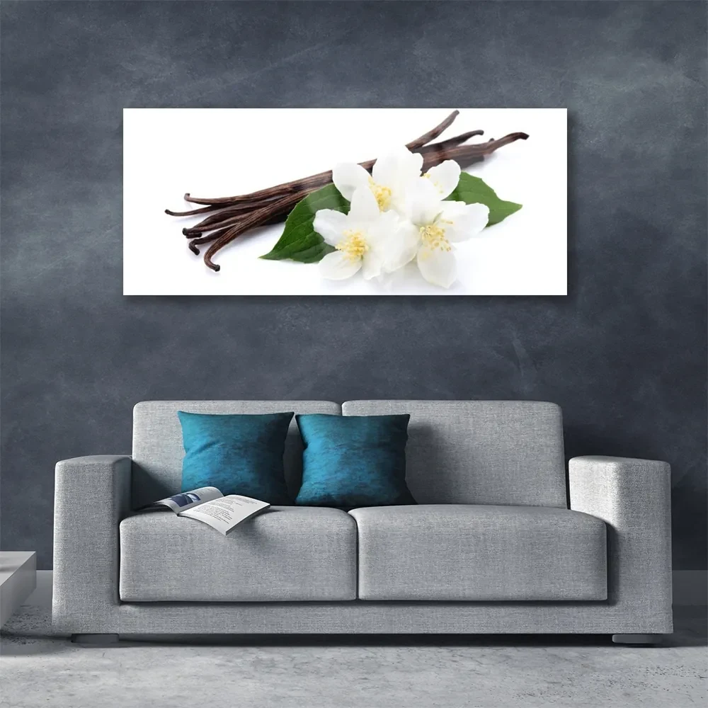 Tablou pe sticla Vanilie Floral Maro Verde Alb