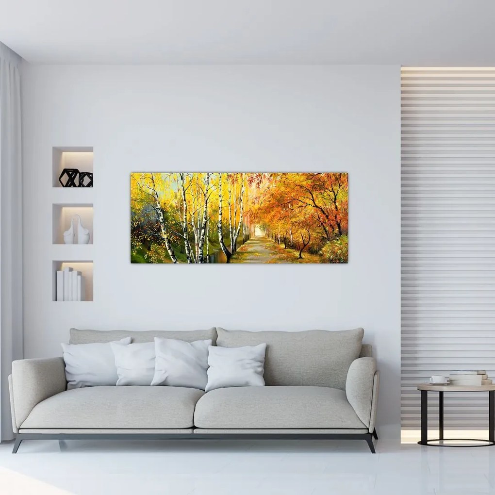 Tablou - Alee romantică de-a lungul apei, pictură în ulei (120x50 cm)