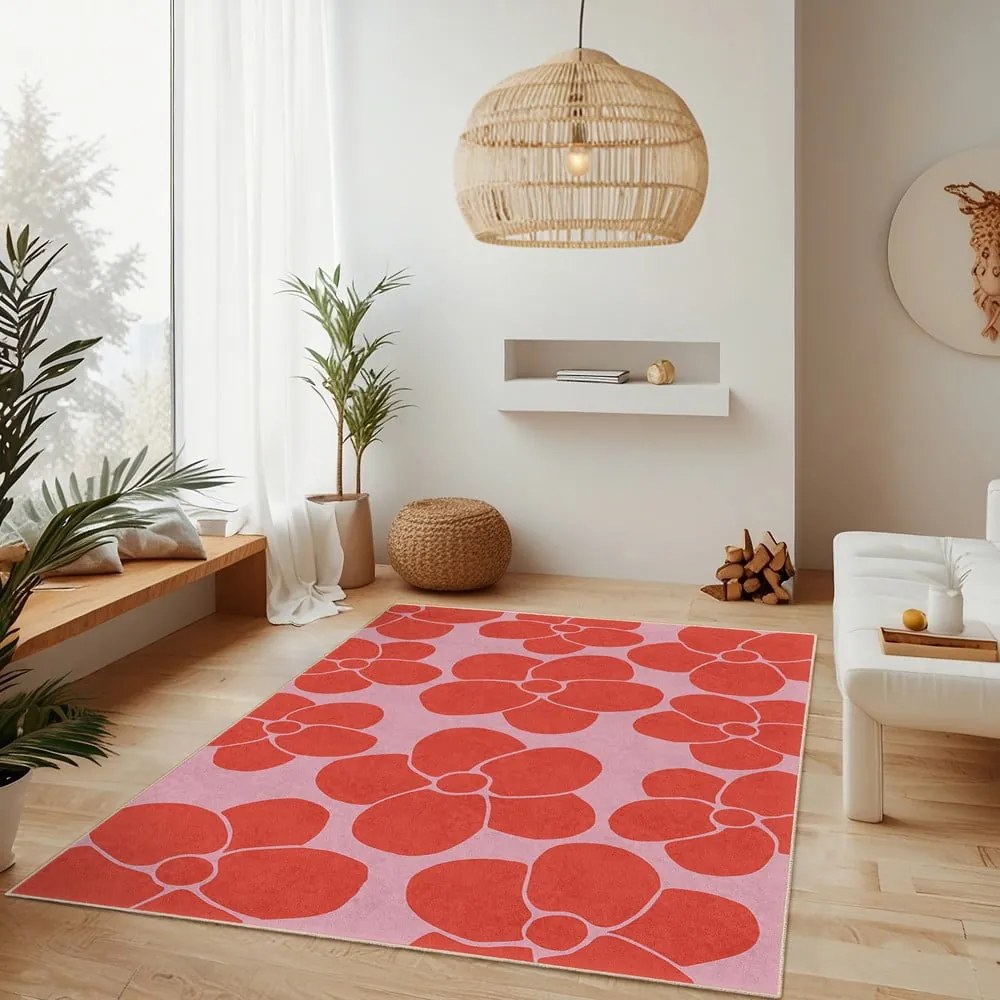 Covor roșu-roz lavabil 80x150 cm Poppy Fields – Mila Home