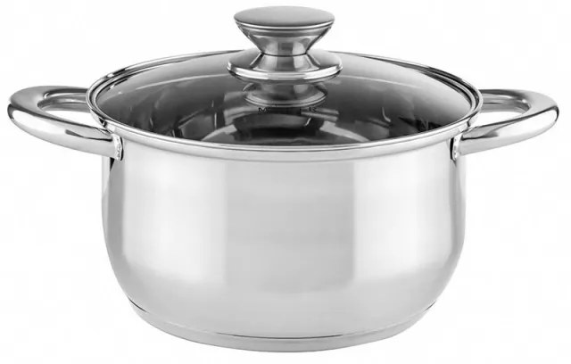 Set de oale Muhler MR-1242, 12 piese, Otel inoxidabil, Fund in trei straturi, Manere reci, Capace din sticla, Inductie, Argintiu