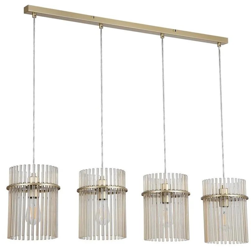 Lustra suspendata metal auriu, tije din sticla Swizzle 4L