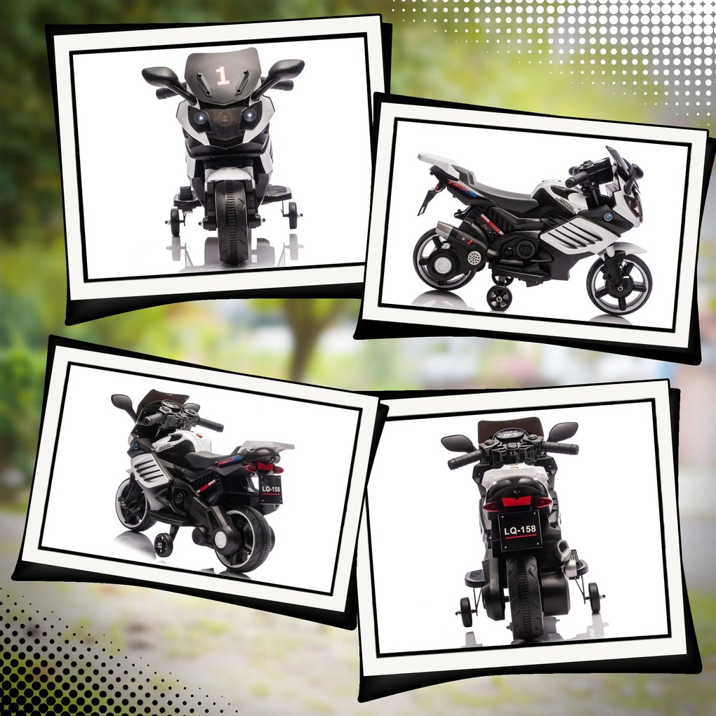 AIYAPLAY Motocicletă electrică pentru copii 18-36 luni, 6V, cu roți detașabile, faruri și muzică, albă | Aosom Romania