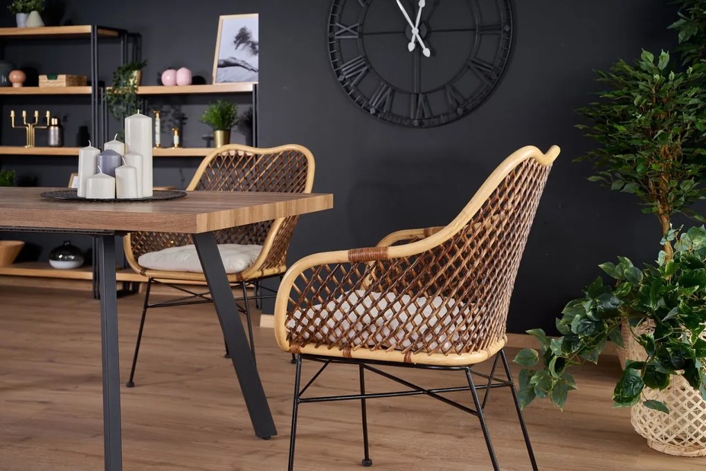 Set masa extensibila Berlin L160-220 cm + 4 scaune K336 ratan natural