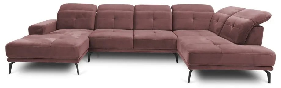 Colțar roz cu tapițerie din catifea (cu colț pe partea dreaptă/în formă de "U") Bretan – ELTAP