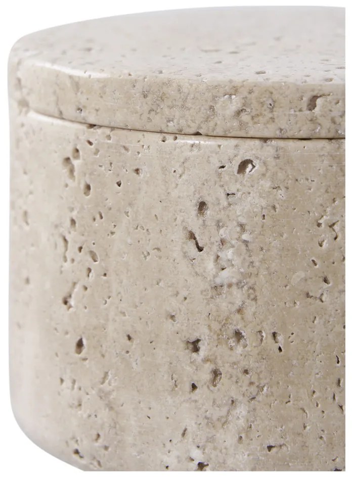 Borcan de depozitare cu capac, travertin, natural ø10x6,5 cm