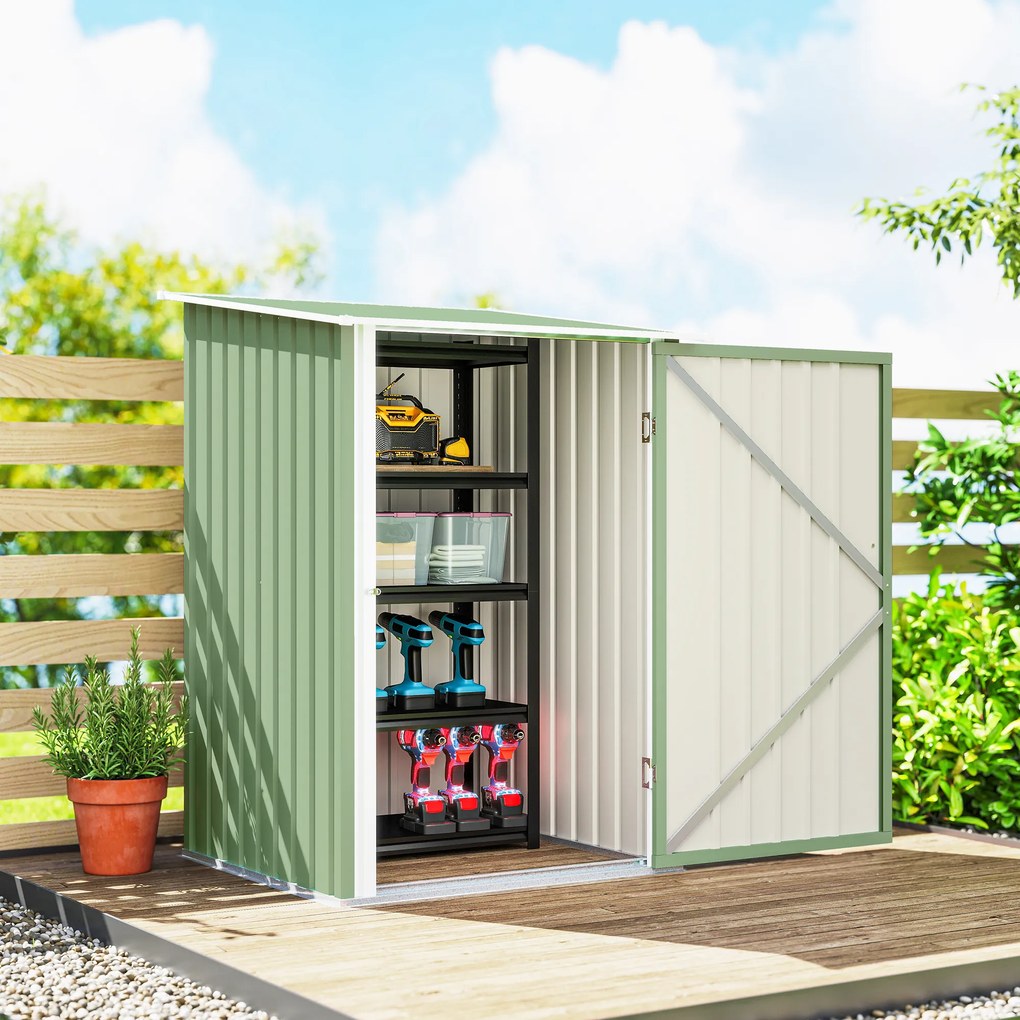 Outsunny Căsuță de Grădină 0,92m² din Oțel Galvanizat, Depozit pentru Unelte cu Ușă Blocabilă, Acoperiș Înclinat, 100x104x160 cm, Verde Deschis | Aosom Romania