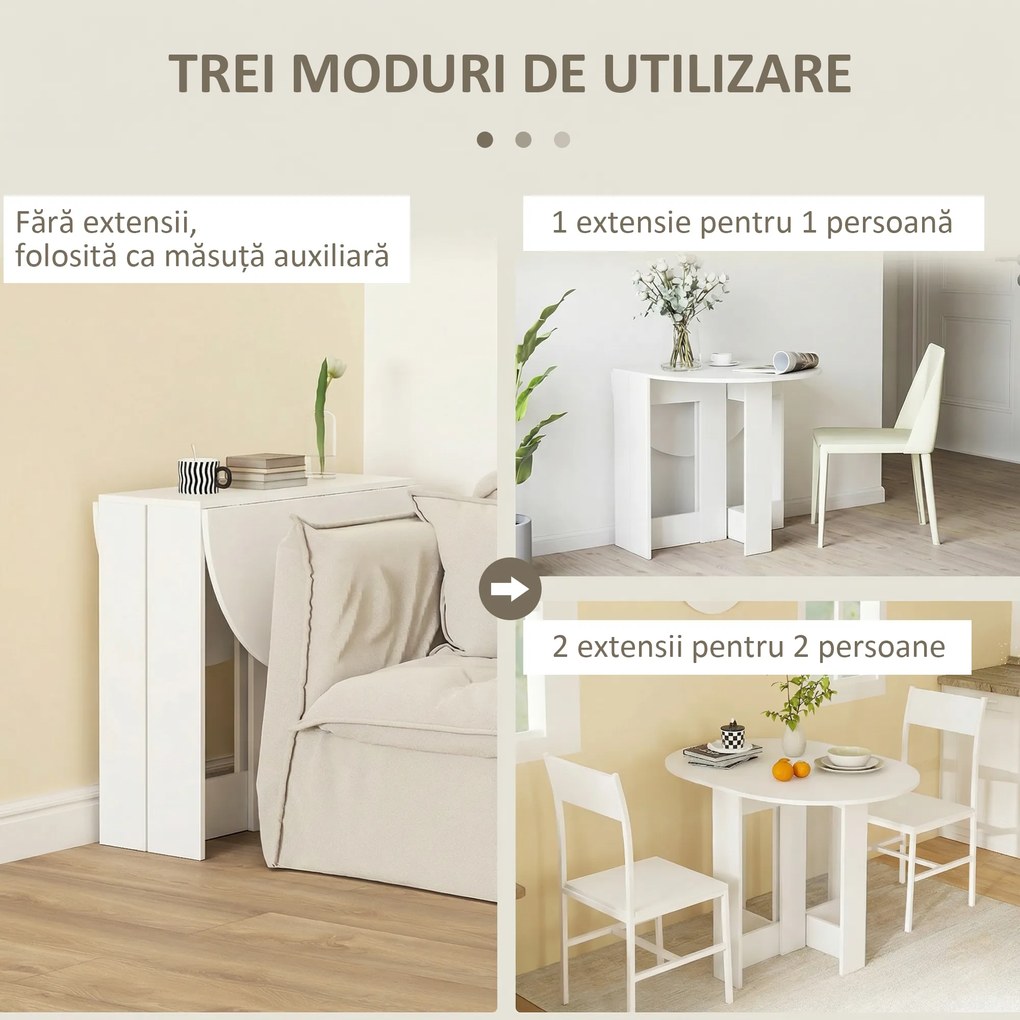 Masuta Pliabila cu Economie de Spatiu pentru 2 Persoane, cu fixare cu balamale, din PAL si metal, Alba HOMCOM | Aosom Romania